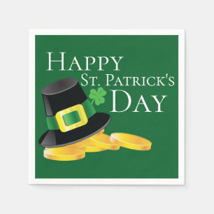 St. Patrick's Day Leprechaun Hat & Gold Coins Paper Napkins
