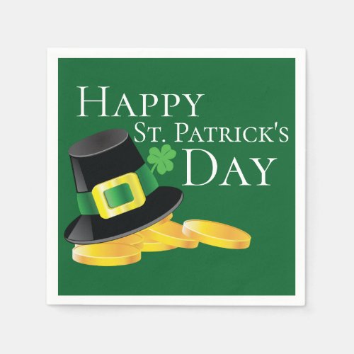 St Patricks Day Leprechaun Hat  Gold Coins Paper Napkins