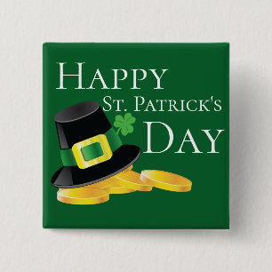St. Patrick's Day Leprechaun Hat & Gold Coins Pinback Button