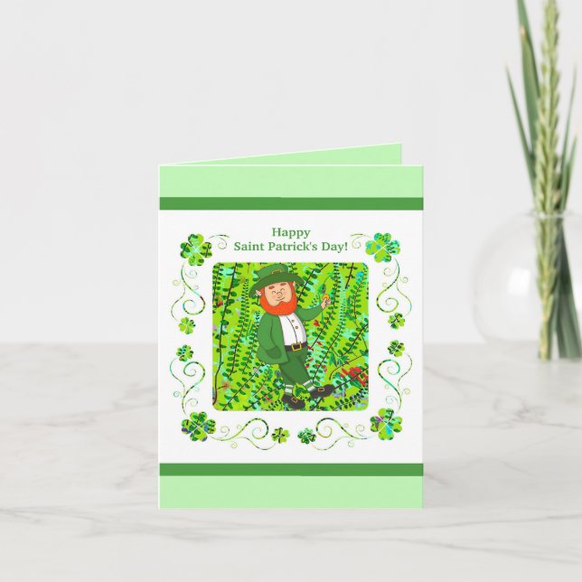 St.Patrick's Day Leprechaun & Irish Blessing Card (Front)