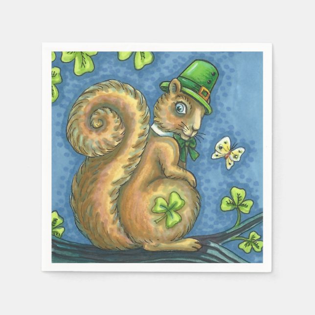 ST. PATRICK'S DAY LEPRECHAUN IRISH SQUIRREL, Lucky Napkins (Front)
