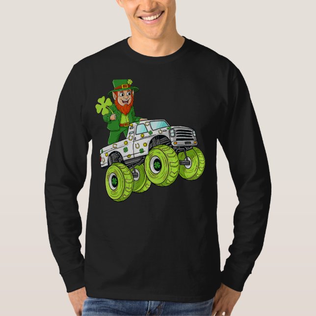 St Patrick's Day Leprechaun Monster Truck Lucky Bo T-Shirt (Front)