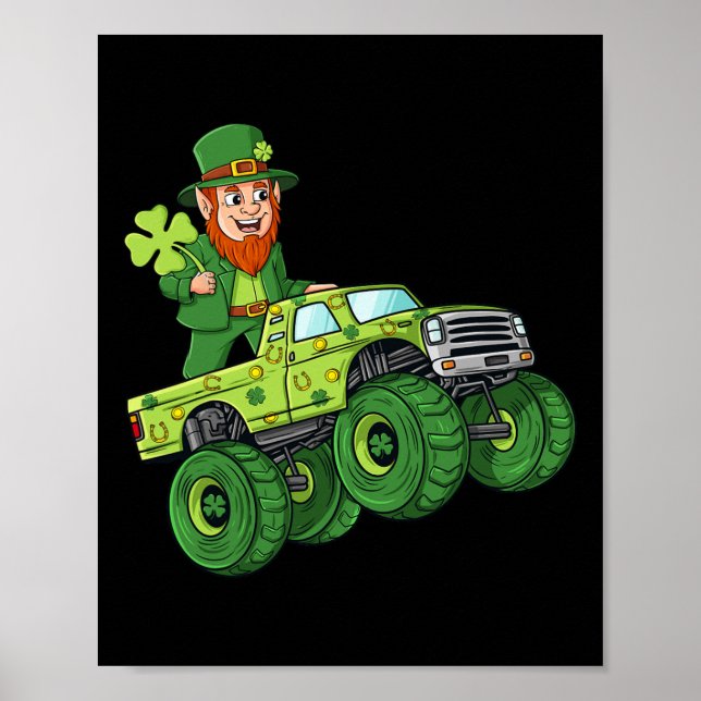 St Patricks Day Leprechaun Monster Truck Lucky Boy Poster (Front)