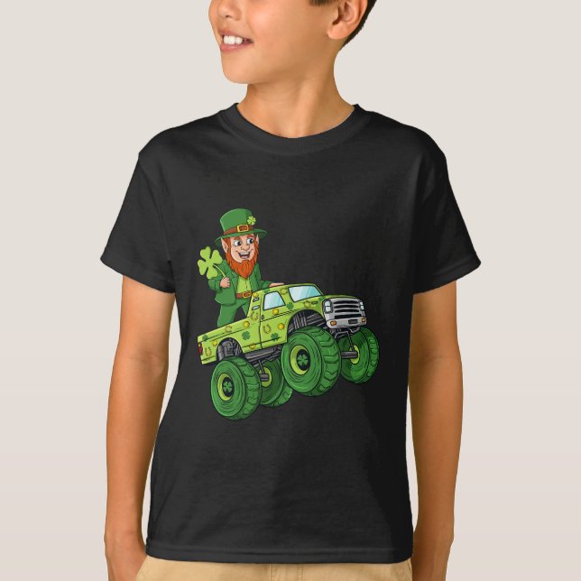 St Patricks Day Leprechaun Monster Truck Lucky Boy T-Shirt (Front)