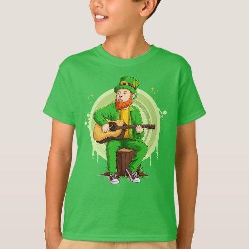 St Patricks Day Leprechaun Playing Guitar Graphic T_Shirt