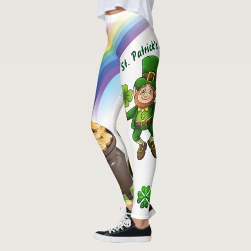 St Patricks Day Leprechaun Rainbow Pot of Gold Leggings