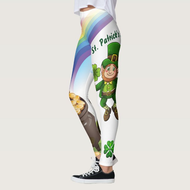 St. Patrick's Day Leprechaun Rainbow Pot of Gold Leggings (Left)