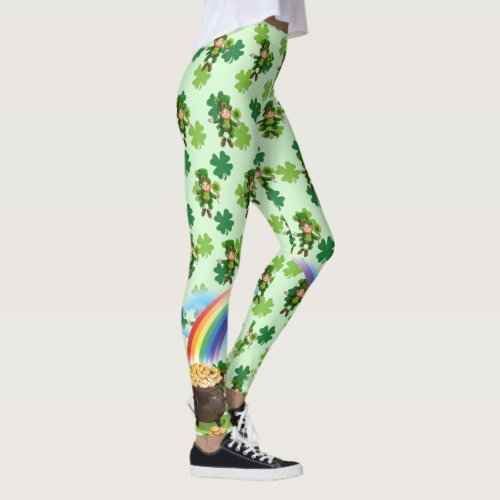 St Patricks Day Leprechaun Rainbow Shamrocks Leggings