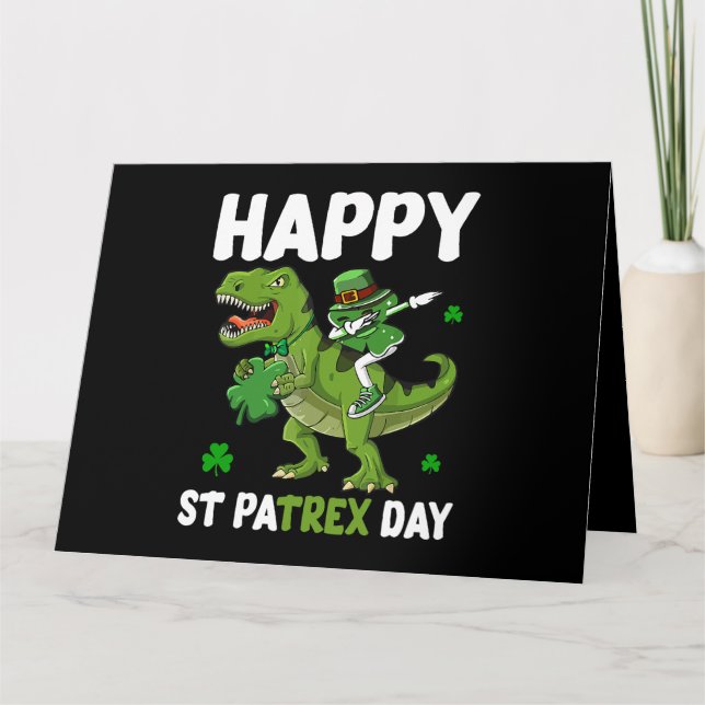 St Patricks Day Leprechaun Riding Dinosaur Gift Ki Card (Front)
