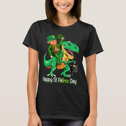 St Patricks Day Leprechaun Riding Dinosaur Gift Ki T_Shirt