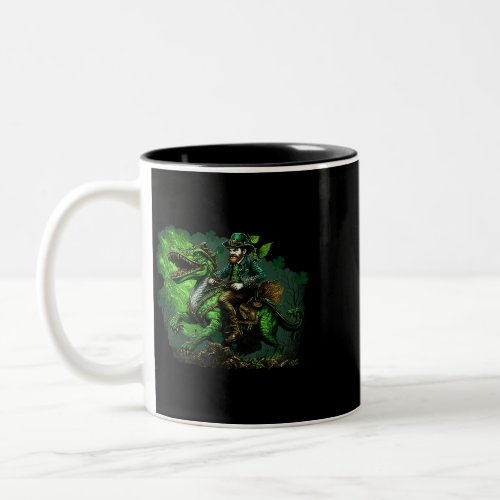 St Patricks Day Leprechaun Riding Dinosaur Gifts K Two_Tone Coffee Mug