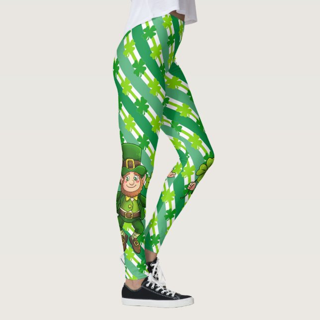 St. Patrick's Day Leprechaun Shamrock Green White Leggings (Right)