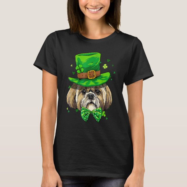 St Patrick's Day Leprechaun Shamrock Shih Tzu Iris T-Shirt (Front)