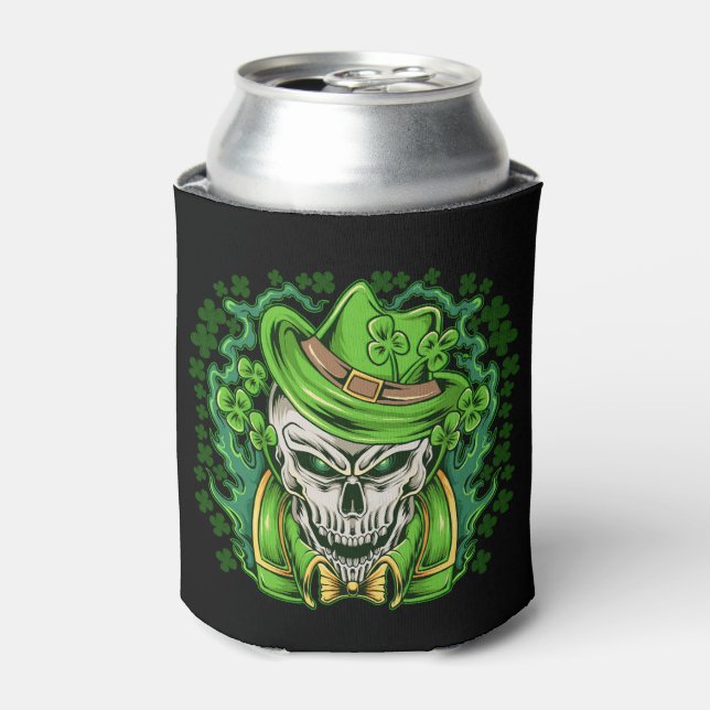 St. Patrick's Day Leprechaun Skull Can Cooler (Can Front)