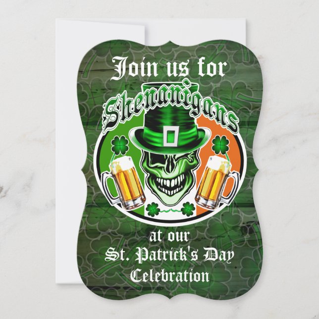 St. Patrick's Day Leprechaun Skull: Shenanigans Invitation (Front)