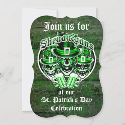St. Patrick's Day Leprechaun Skulls: Shenanigans 5x7 Paper Invitation Card