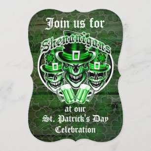 St. Patrick's Day Leprechaun Skulls: Shenanigans Invitation