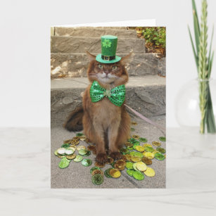 St. Patrick's Day Leprechaun Somali Cat with Hat Card