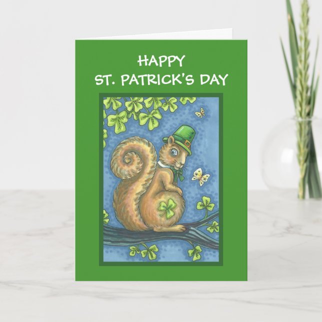ST. PATRICKS DAY LEPRECHAUN SQUIRREL GREETING CARD (Front)