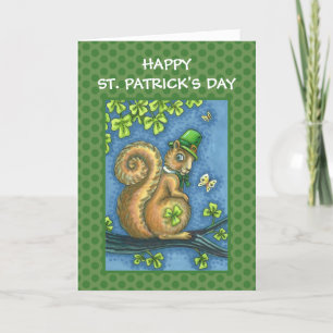 ST. PATRICKS DAY LEPRECHAUN SQUIRREL, LUCKY IRISH HOLIDAY CARD