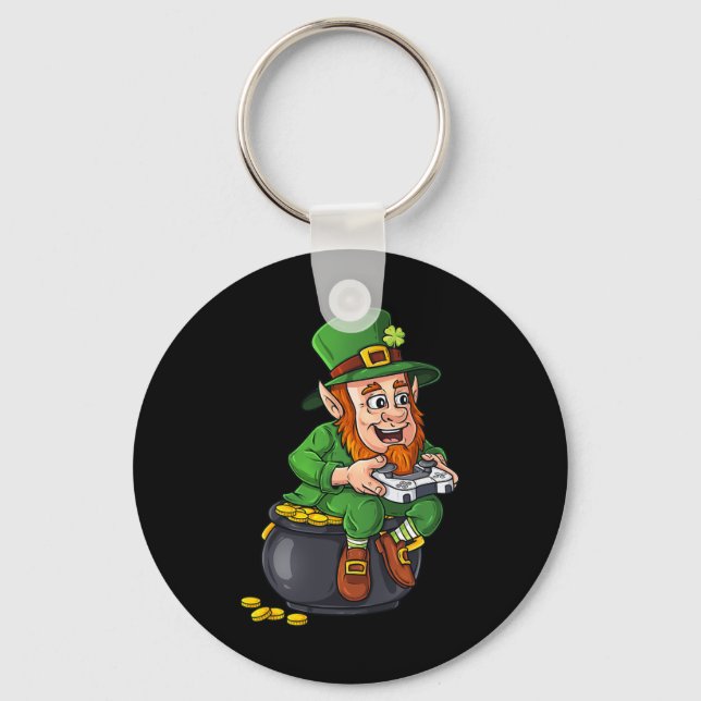 St Patricks Day Leprechaun Video Game Controller B Keychain (Front)