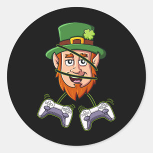 St Patricks Day Leprechaun Video Game Controllers  Classic Round Sticker