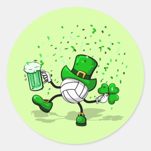 St Patricks Day Leprechaun Volleyball Classic Round Sticker