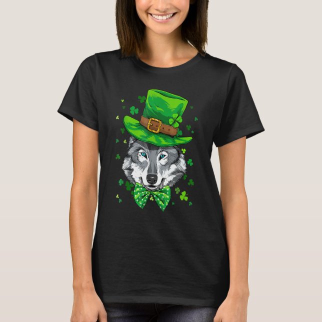 St Patrick's Day Leprechaun Wolf Shamrock Wolf Iri T-Shirt (Front)