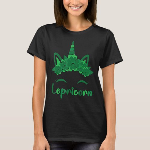 St Patricks Day Lepricorn Girls Cute Unicorn Face  T_Shirt