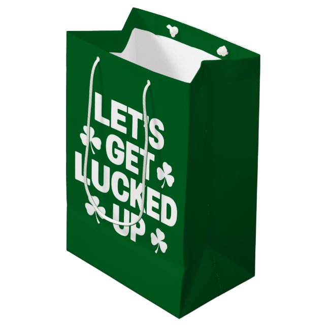St Patrick's Day Let's Get Lucked Up Irish Clover  Medium Gift Bag (Front Angled)
