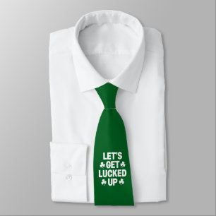 St Patrick's Day Let's Get Lucked Up Irish Clover  Neck Tie