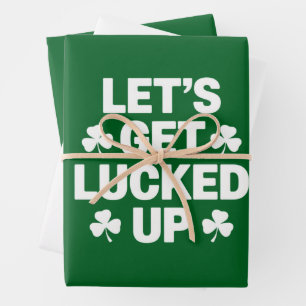 St Patrick's Day Let's Get Lucked Up Irish Clover Wrapping Paper Sheets
