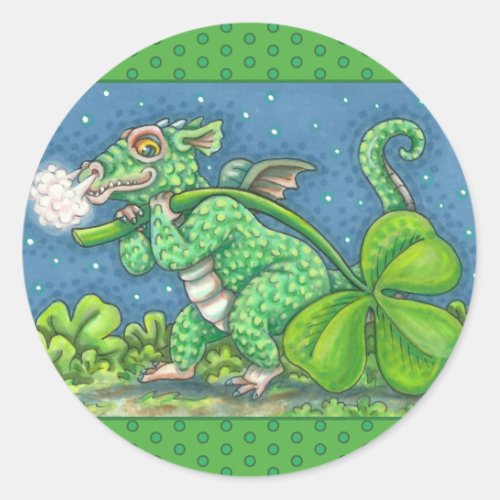 ST PATRICKS DAY LITTLE IRISH DRAGON FANTASY CLASSIC ROUND STICKER