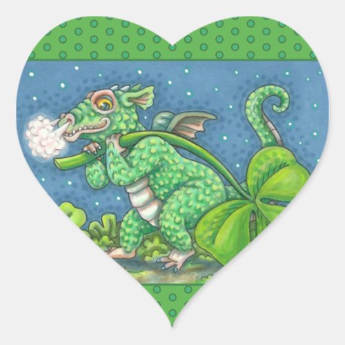 ST PATRICKS DAY LITTLE IRISH DRAGON FANTASY HEART STICKER