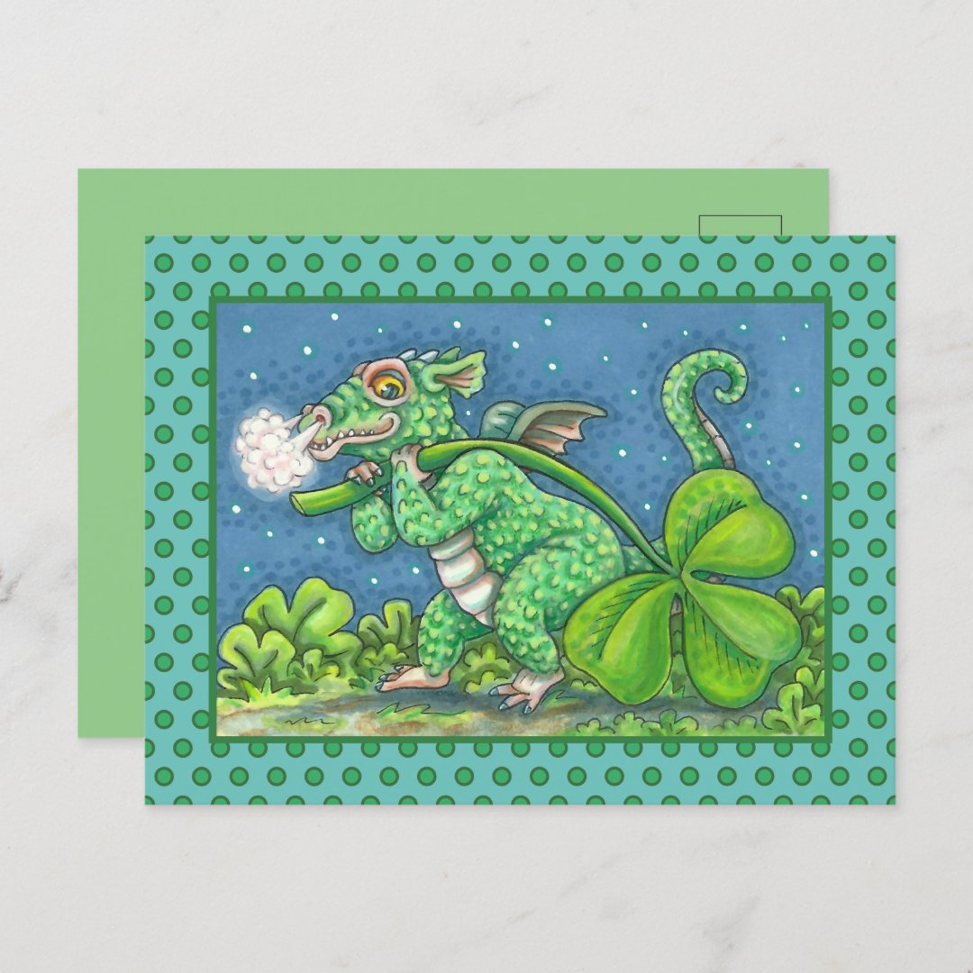 ST. PATRICK'S DAY LITTLE IRISH DRAGON FANTASY HOLIDAY POSTCARD (Front/Back)