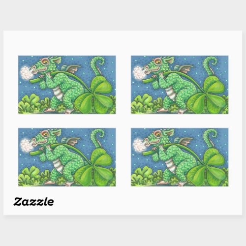 ST PATRICKS DAY LITTLE IRISH DRAGON FANTASY RECTANGULAR STICKER