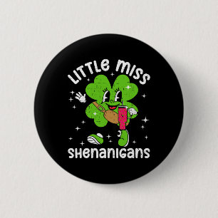 St Patricks Day Little Miss Shenanigans Shamrock G Button
