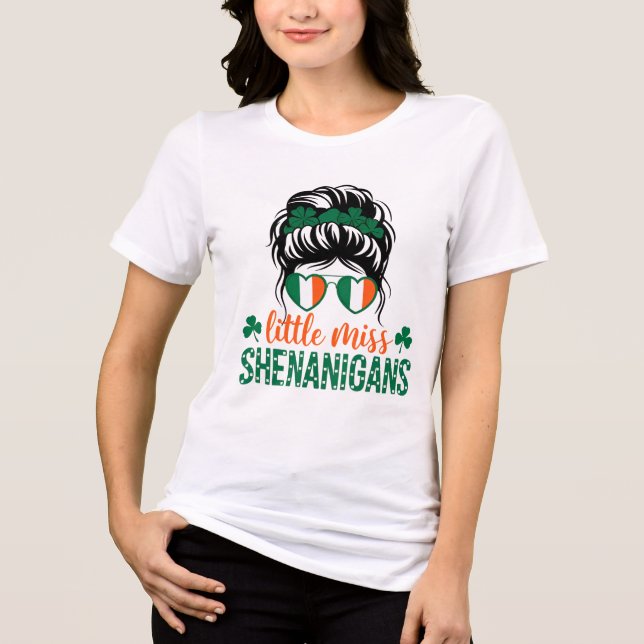 St. Patrick's Day Little Miss Shenanigans Tri-Blend Shirt (Front)