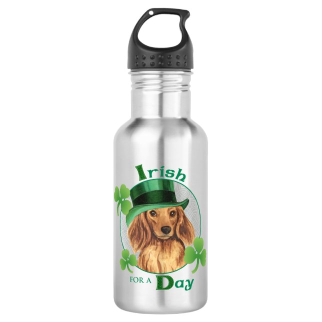 St. Patrick's Day Longhaired Dachshund Stainless Steel Water Bottle (Front)