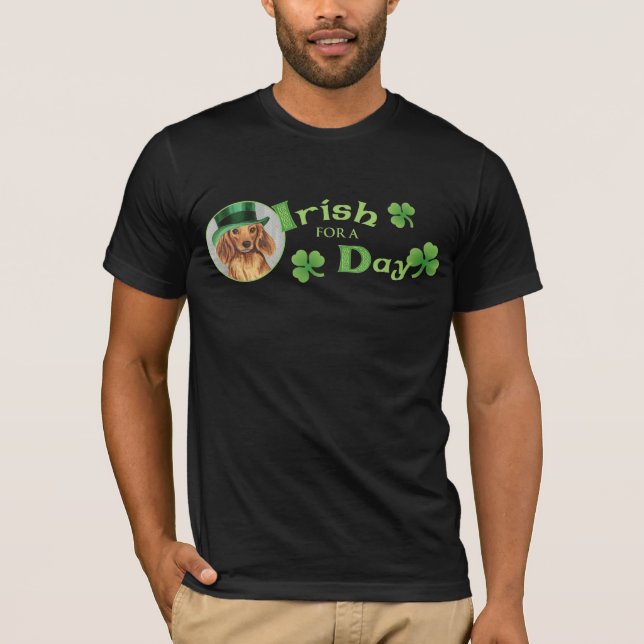 St. Patrick's Day Longhaired Dachshund T-Shirt (Front)