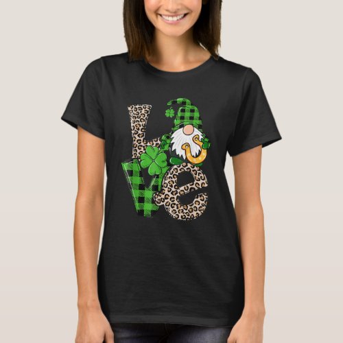 St Patricks Day Love Gnomes Shamrock Leopard Iris T_Shirt