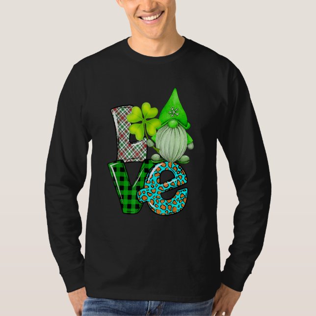 St Patrick's Day LOVE Gnomes Shamrock Leopard T-Shirt (Front)
