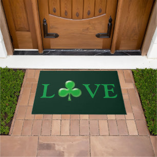 St. Patrick's Day Love Green Clover Shamrock Door Doormat