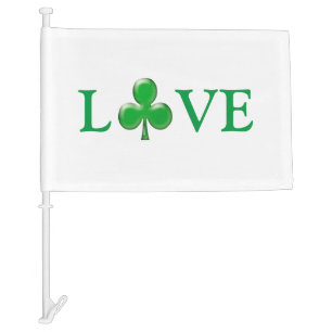 St. Patrick's Day Love Green white Clover Shamrock Car Flag