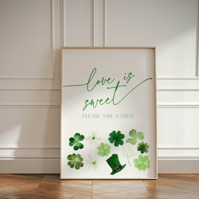 St. Patricks Day Love is Sweet Take a Treat Buffet Pedestal Sign (Love is sweet, please take a treat buffet sign)