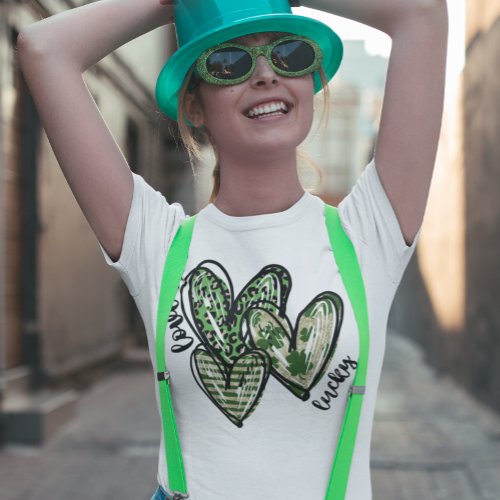 St Patricks Day  Love Lucky Green Hearts  T_Shirt