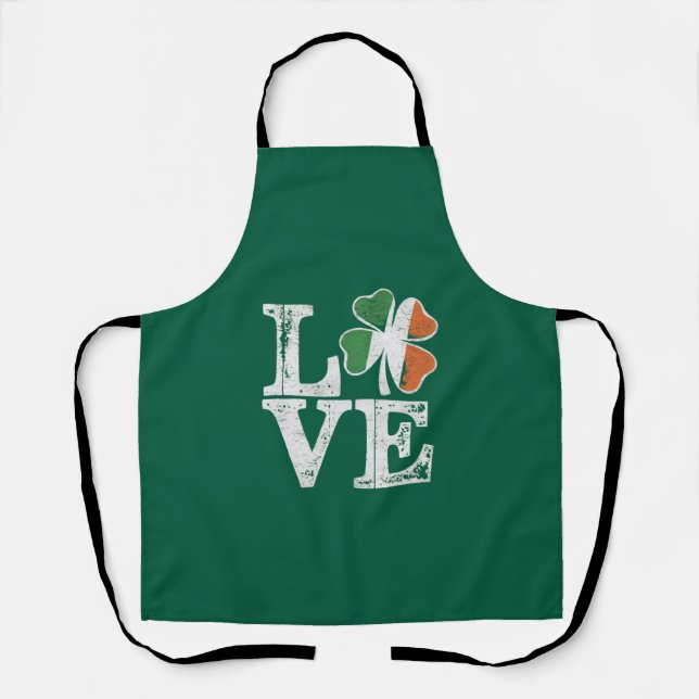 St Patricks Day Love Lucky Irish Shamrock Green  Apron (Front)