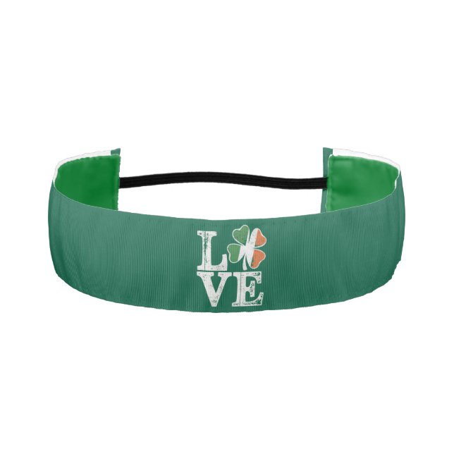 St Patricks Day Love Lucky Irish Shamrock Green  Athletic Headband (Front)