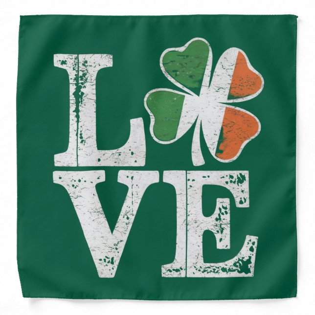 St Patricks Day Love Lucky Irish Shamrock Green  Bandana (Front)