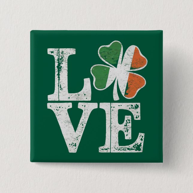 St Patricks Day Love Lucky Irish Shamrock Green  Button (Front)